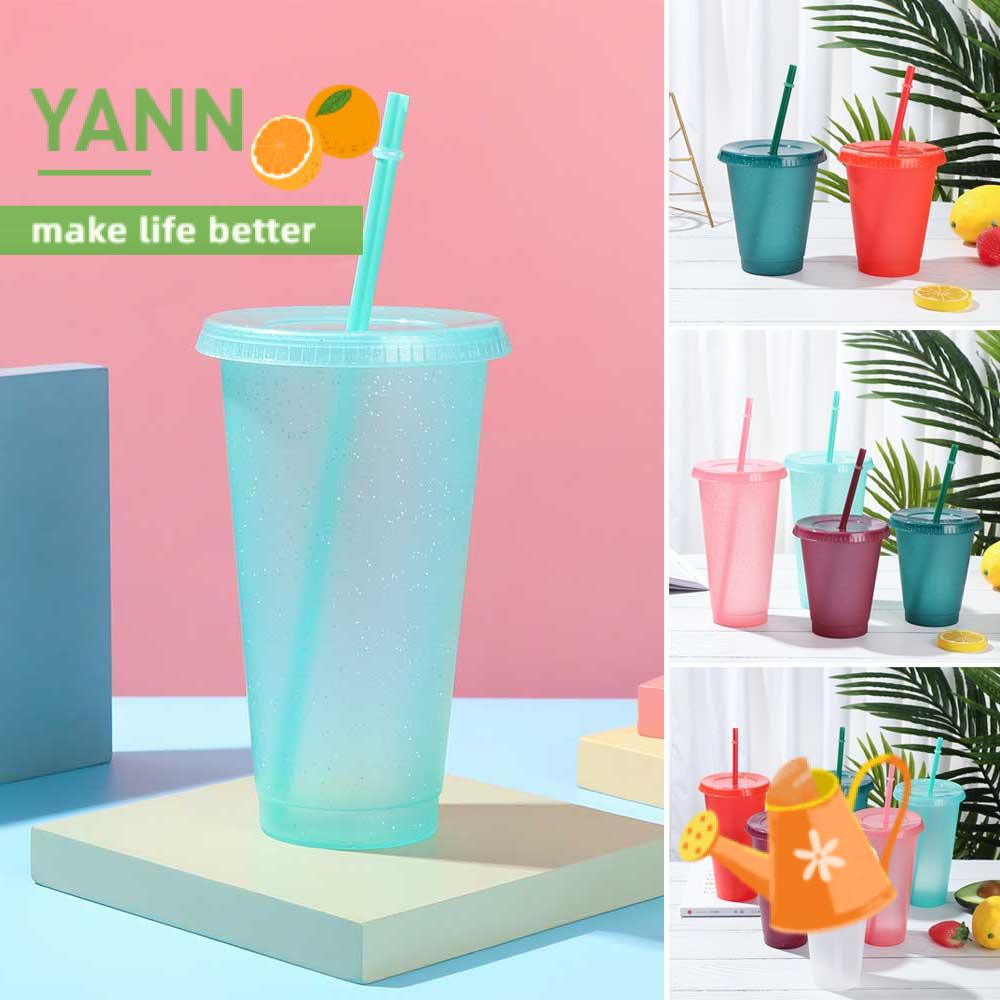 1 Ly Uống Nước Bằng Nhựa Có Ống Hút Tái Sử Dụng Kèm Ống Hút Nhiều Màu Sắc