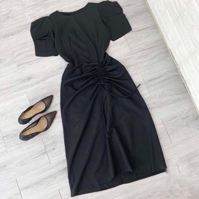 Đầm rút thân tay phồng cổ tròn | BigBuy360 - bigbuy360.vn