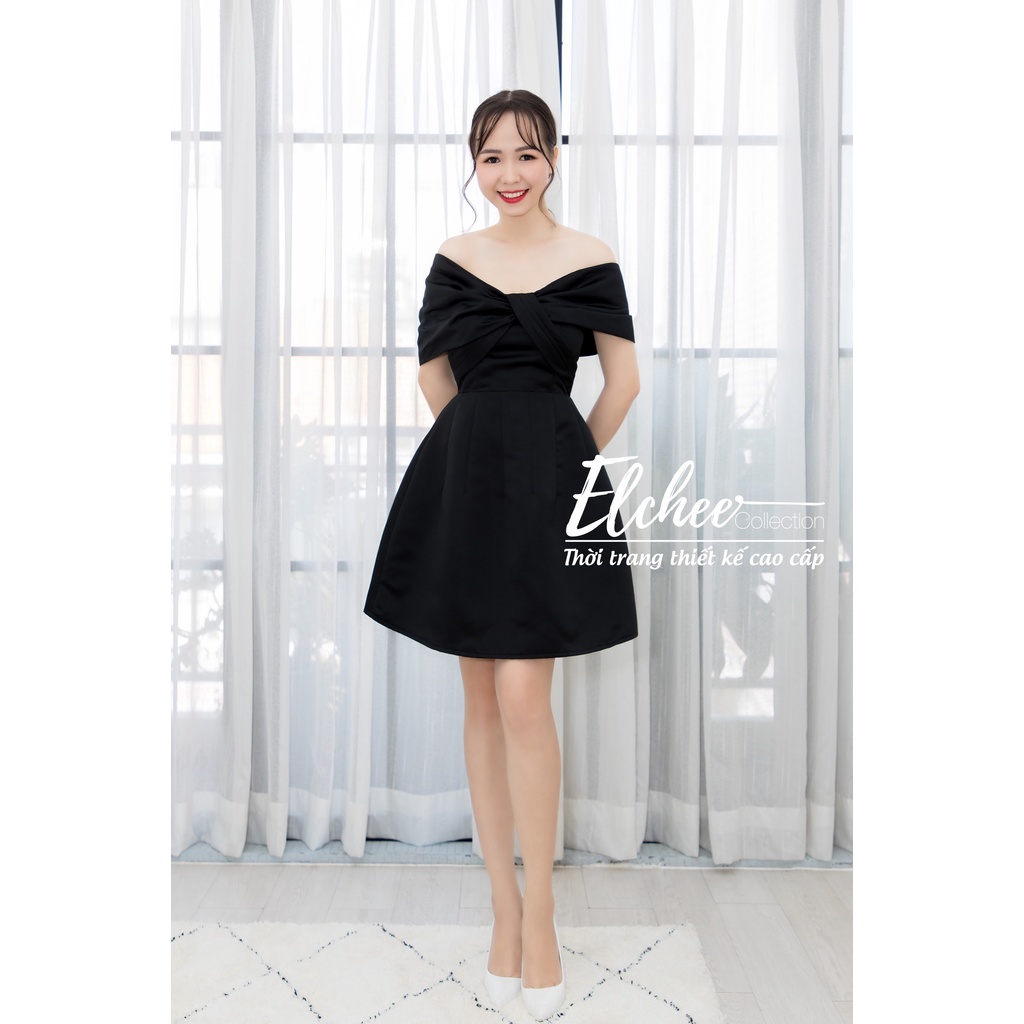 Đầm Đen Trễ Vai - Đầm màu đen trễ vai đầm xòe thiết kế cao cấp Elchee Collection | BigBuy360 - bigbuy360.vn