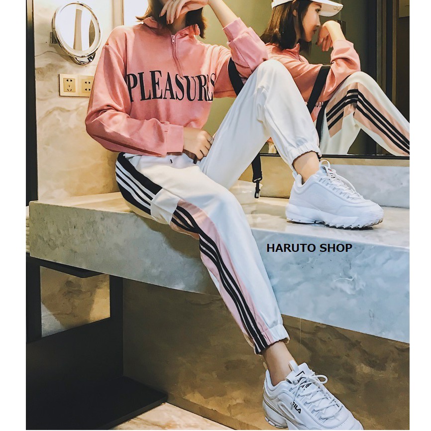 Quần unisex quần jogger nữ nam quần nữ 3 sọc trắng đen | BigBuy360 - bigbuy360.vn