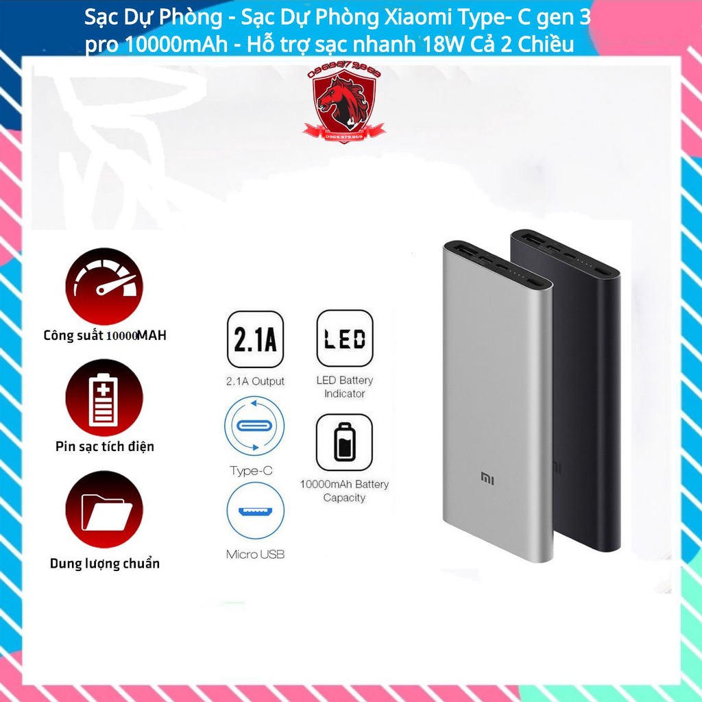 Sạc Dự Phòng - Sạc Dự Phòng Xiaomi Type- C gen 3 pro 10000mAh - Hỗ trợ sạc nhanh 18W Cả 2 Chiều- Bảo hành 6 tháng