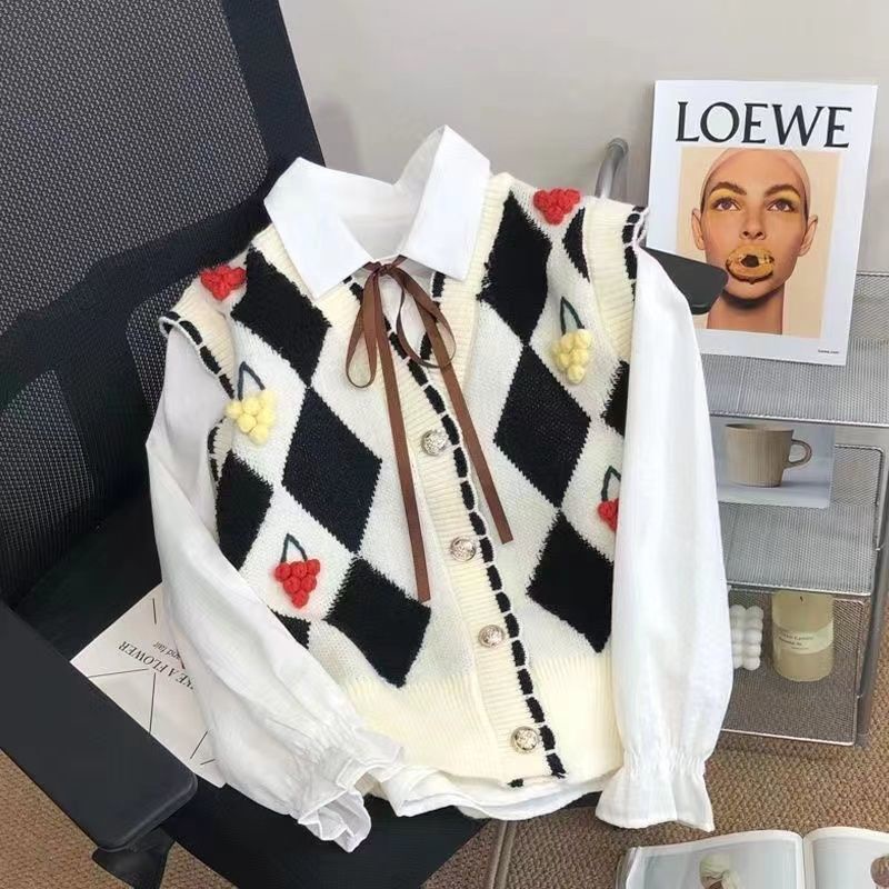 Jiashucheng Áo Khoác Cardigan Dệt Kim Không Tay Phong Cách Preppy Thời Trang Thu Đông Mới Dành Cho Nữ