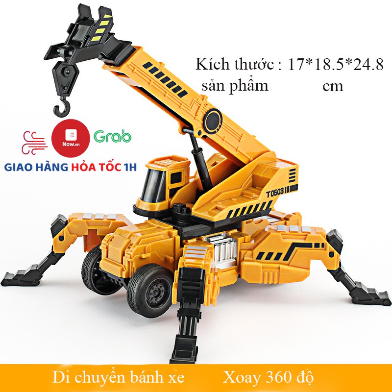 Đồ chơi mô hình xe cẩu móc nâng vật liệu xây dựng KAVY có chân đỡ bánh xe di chuyển được