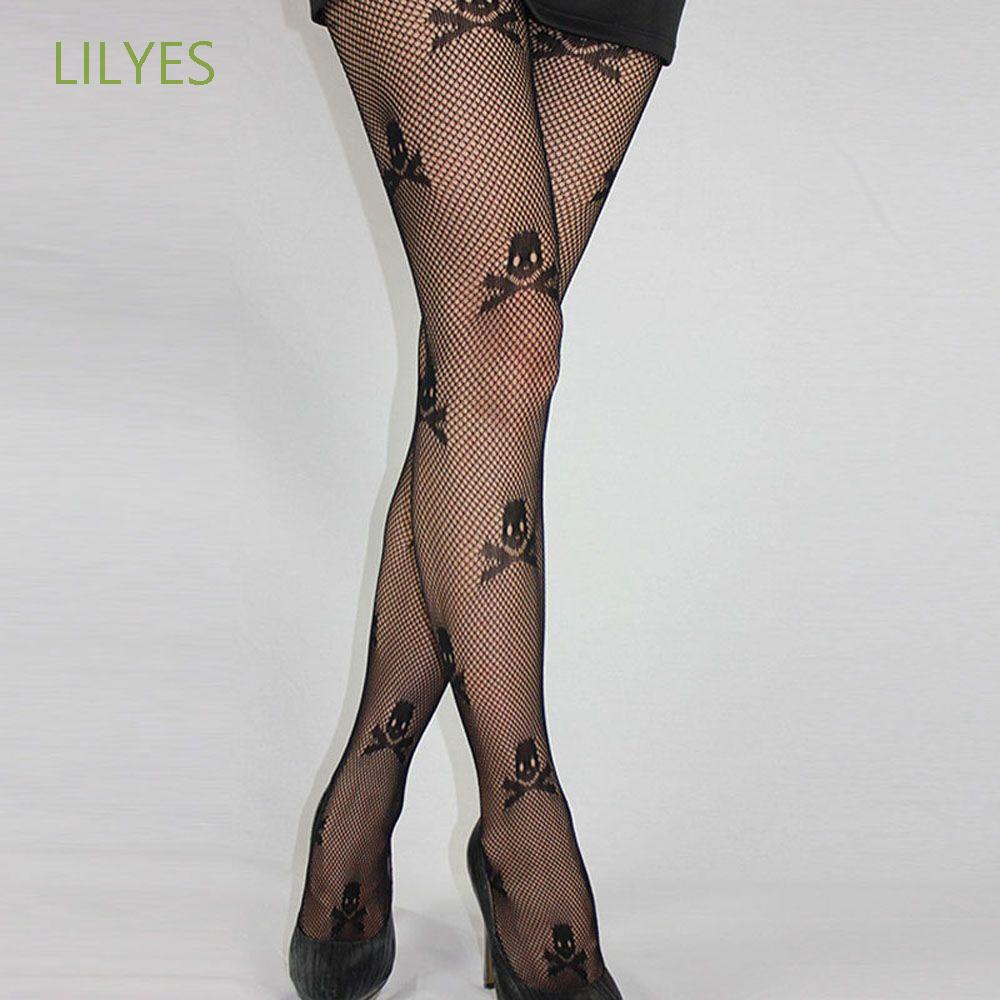 LILYES Gothic Mesh Stockings Fashion Skeleton Printed Stockings Pantyhose Sexy Women's Lady Punk Style Black Harajuku Tights/Multicolor