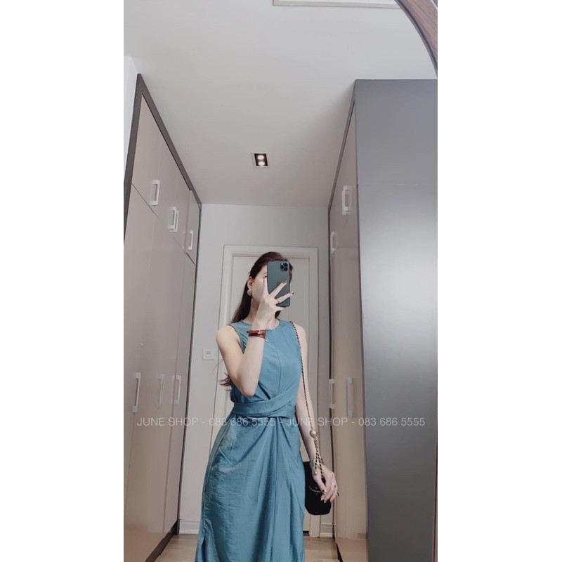 váy xanh sát nách xoắn eo buộc dây | BigBuy360 - bigbuy360.vn