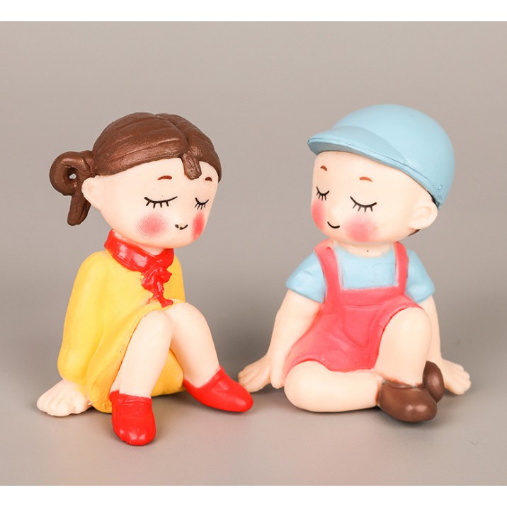 Full set bé trai, gái dễ thương trang trí tiểu cảnh quà tặng trang trí
