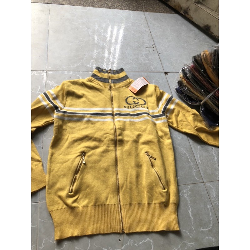 Áo khoác len sọc dây kéo túi