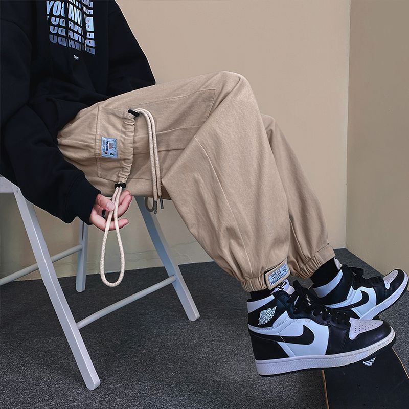 Quần Kaki Dài Dáng Rộng Có Dây Rút Phong Cách Retro Nhật Bản Cho Nam Giới