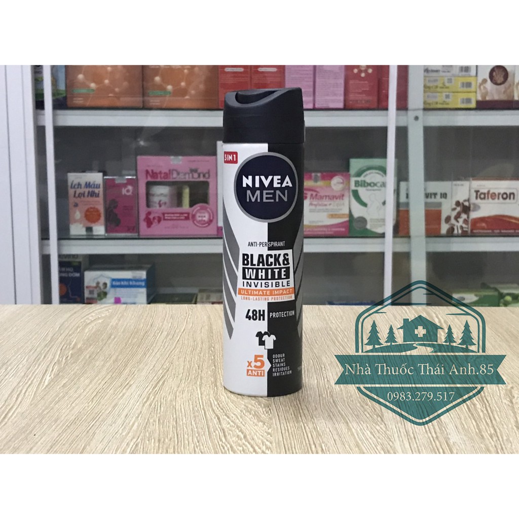 Xịt Ngăn Mùi NIVEA MEN Black & White 5in1 Ngăn Vệt Ố Vàng Vượt Trội 150ml