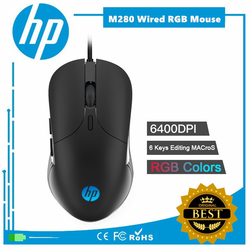 Chuột chơi game quang có dây chuyên nghiệp HP M280 Thiết kế công thái học Fancy Cool RGB Lightning, 6 thanh định DPI