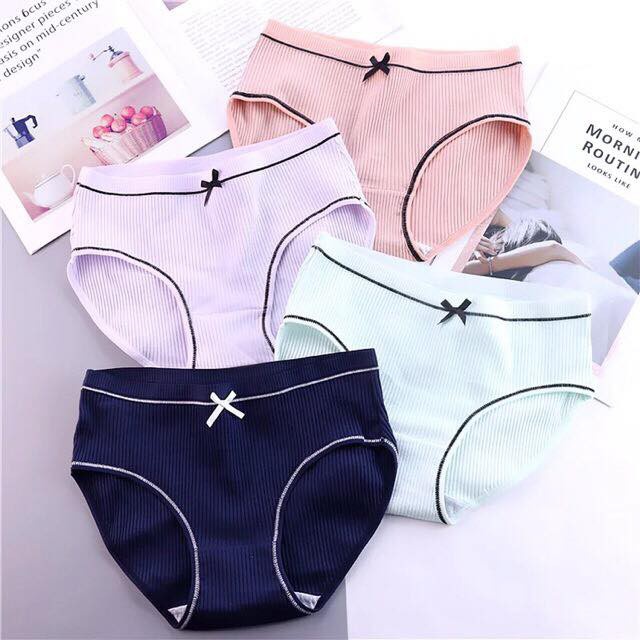 ( Anannshop ) Quần lót gân tăm đính nơ kháng khuẩn cao cấp freesize 42kg-53kg