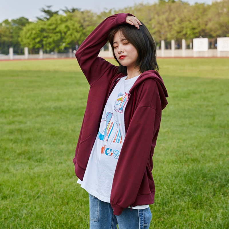 SUXI Áo Hoodie Tay Dài Màu Trơn Thời Trang Mùa Thu Cho Nữ