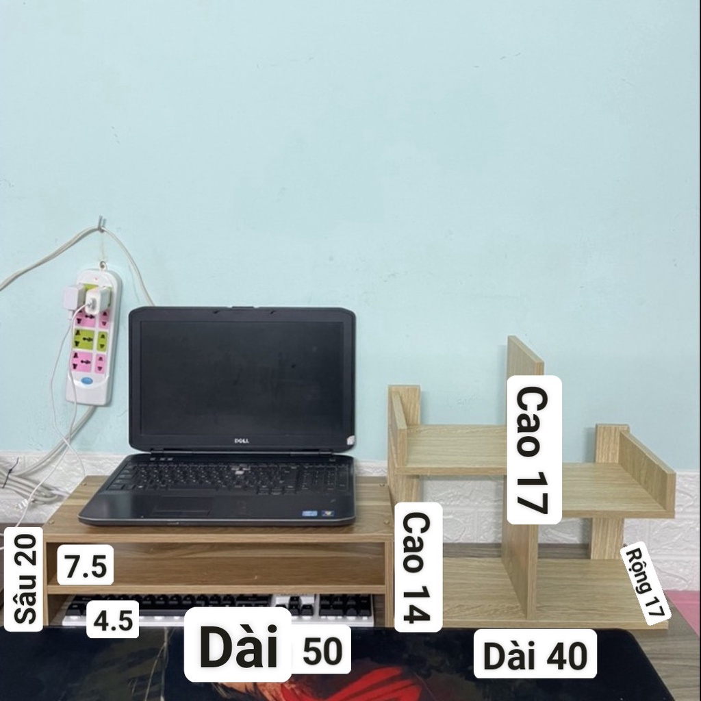 Kệ màn hình máy tính kèm kệ xương rồng mini trang trí bàn học bàn làm việc