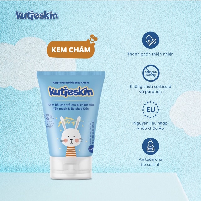 Kutieskin - Kem Bôi Da Bảo Vệ Toàn Diện Làn Da Bé [Dưỡng Ẩm/ Chàm Sữa/ Mẩn Ngứa, Hăm] (Tuýp 30g)