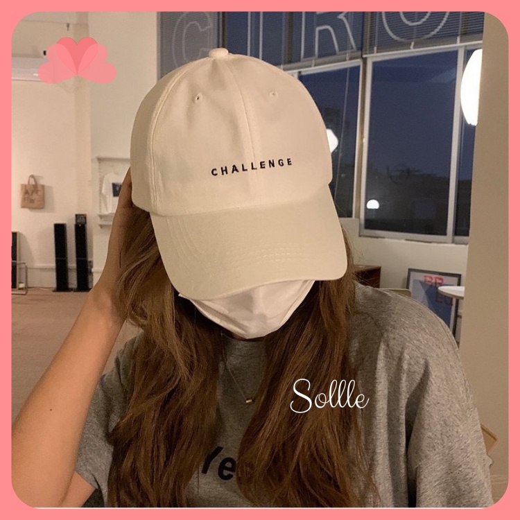 Mũ lưỡi trai nam nữ Ulzzang cotton thêu chữ CHALLENGE cá tính Hàn Quốc Sollle M04L