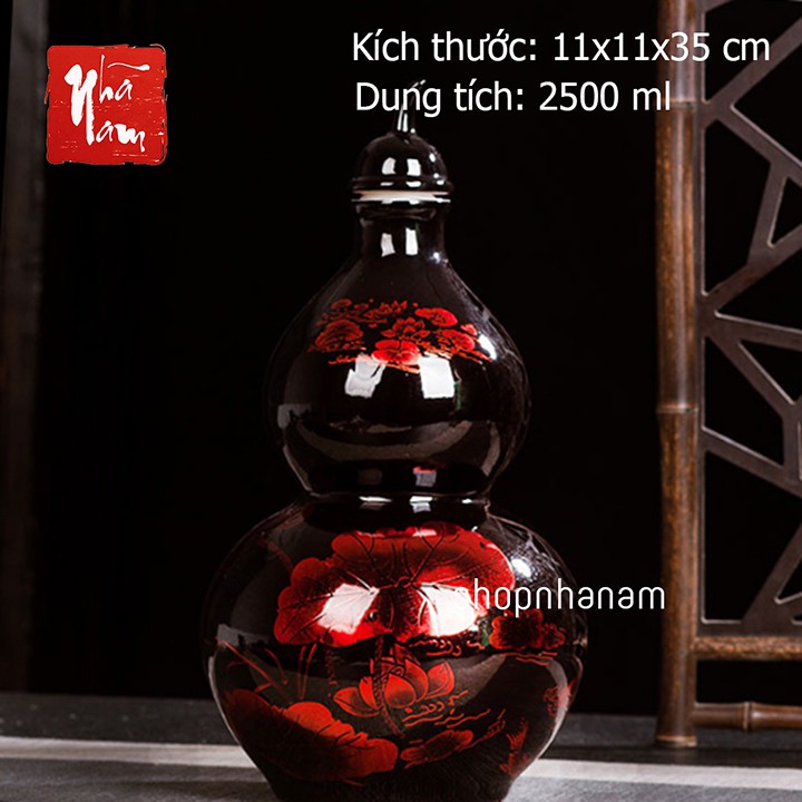 Bình đựng rượu quà tặng gốm sứ cao cấp để bàn bình ngâm rượu hồ lô hoa văn hồ sen