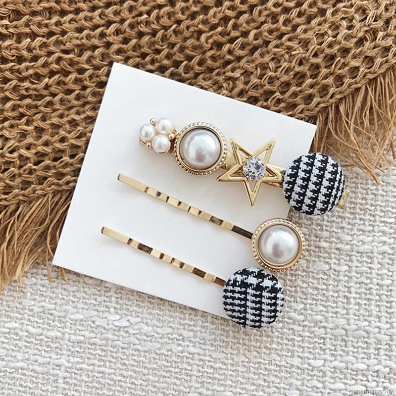 Set 3 kẹp tóc đính ngọc trai phong cách Hàn Quốc thanh lịch dành cho nữ