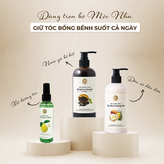 [Mộc Nhu] Nước gội bồ kết 300ml + dầu xả dầu dừa 300ml + tinh dầu xịt vỏ bưởi 130ml - Bộ 3 chăm sóc tóc Mộc Nhu