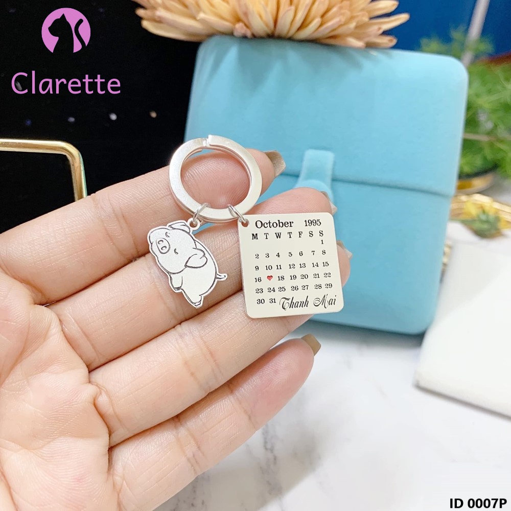Móc chìa khóa bạc khắc tên theo yêu cầu làm quà tặng Clarette 0007P
