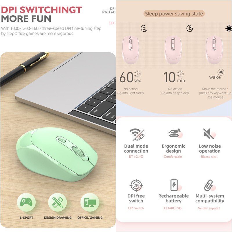 Chuột Không Dây Morzzor M107 Kết Nối Bluetooth Hai Chế Độ