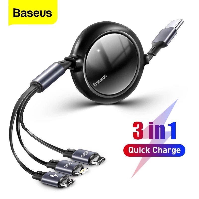 Cáp dây rút,sạc nhanh 3 đầu Baseus Bright Mirror 3 in 1 Retractable 100W (Type C to Type C/Micro USB ,PD Q