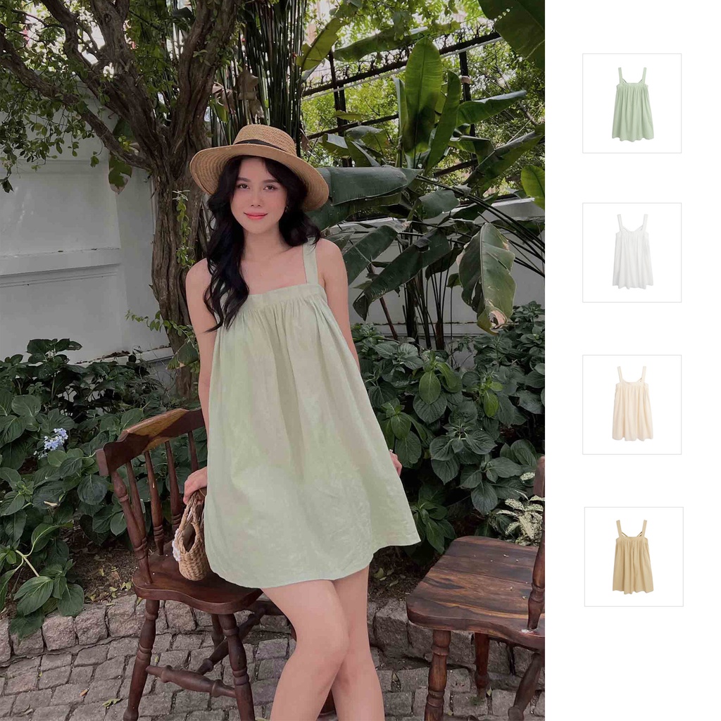 Đầm Babydoll Nữ Ruffle Chest , Chất Vải xô thái cao cấp , WDN000057_SOMEHOW