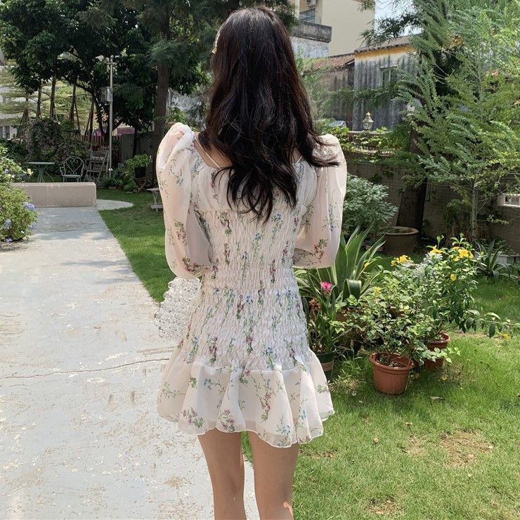 (ORDER) Váy hoa trễ vai thun ngực ôm body đuôi cá Dress tiểu thư Hàn Quốc - Có ảnh thật