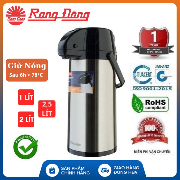 Phích nước nóng giữ nhiệt Rạng Đông Loại 1 Lít/2 Lít / 2,5Lít, giữ nhiệt hơn 6 tiếng, an toàn cho người dùng - BH 2 năm