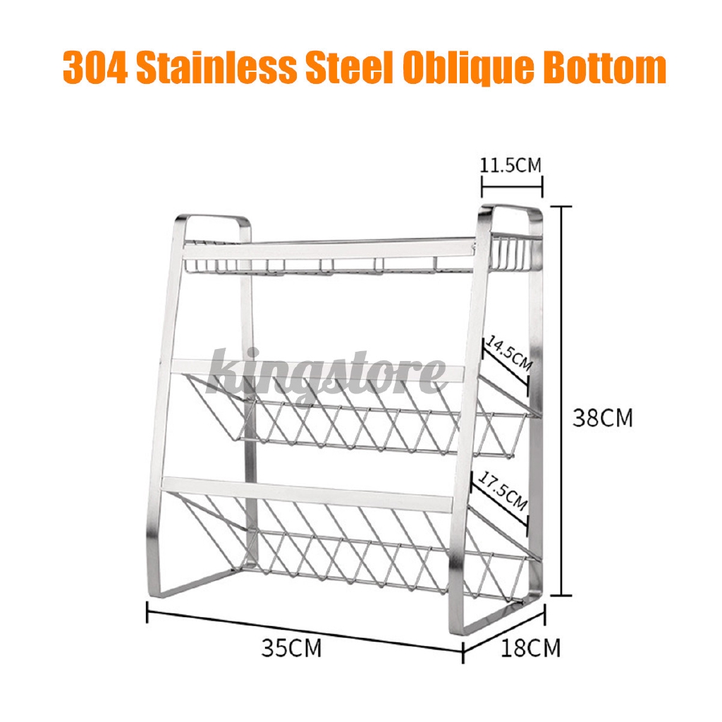 Ready Stock 3 Layers 304 Stainless Steel Seasoning Rack Kitchen Spice Rack Stainless Steel Countertop Spice Jars Bottle Shelf