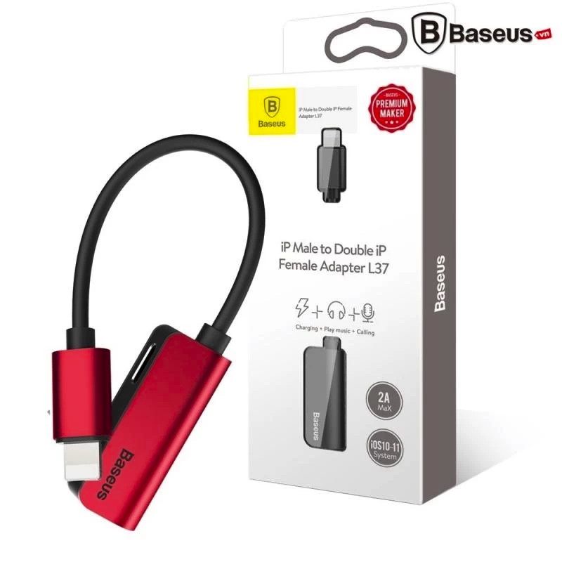 Jack chuyển đổi Baseus CALL37 - 2 in 1 cổng sạc và tai nghe chân dẹt(có mic) cho iP