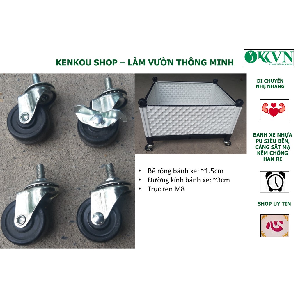 Shop Kenkou _ Bộ 4 bánh xe lắp đế chậu trồng cây_càng thép mạ kẽm chống rỉ, bánh cao su đặc