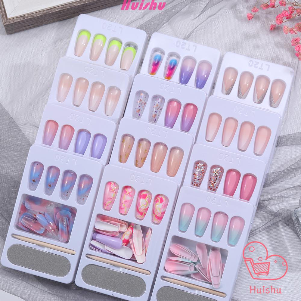 Set 24 Móng Tay Giả Che Phủ Toàn Diện Móng Tay Múa Ba Lê Bằng Gel Acrylic Có Thể Tháo Rời