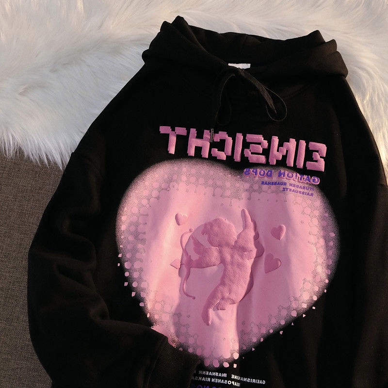 Áo hoodie chui đầu tay dài in hình trái tim thiên thần cao cấp cho nữ 2021