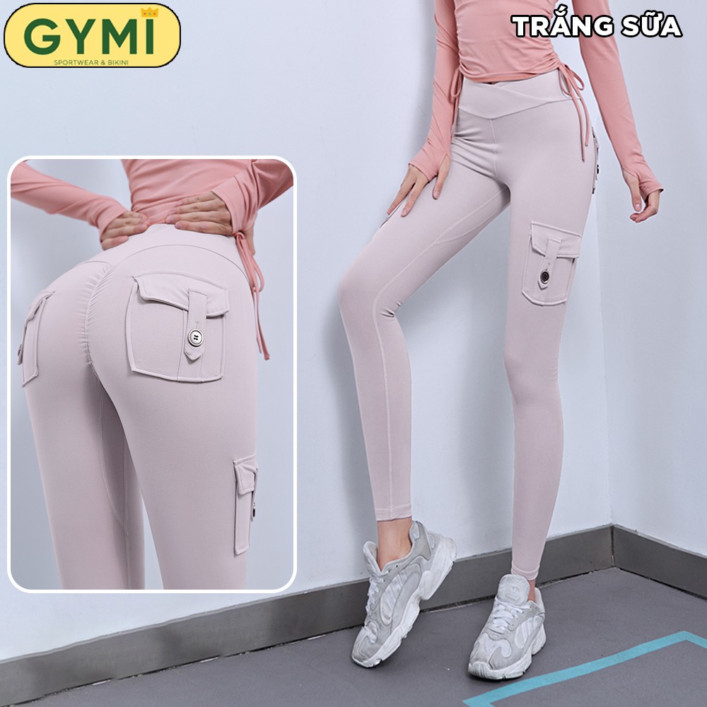 Quần tập gym yoga nữ chun mông túi hộp Mitao Girl x GYMI QD30 dáng legging chất thun poly mền mịn cạp chéo nâng mông