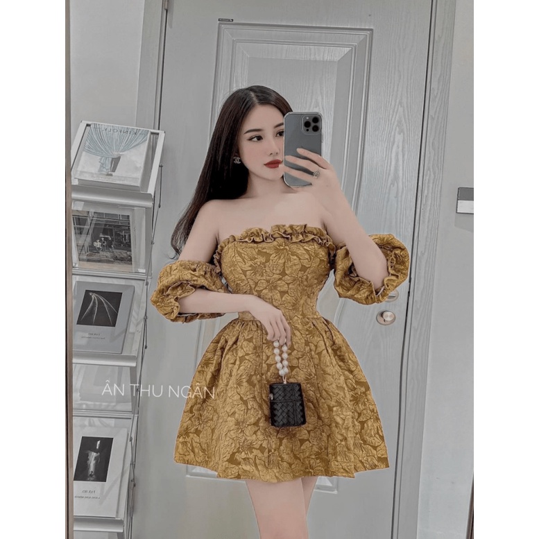 ĐẦM XÒE NỮ GẤM TRỄ VAI HÀNG THIẾT KẾ SIU XINH