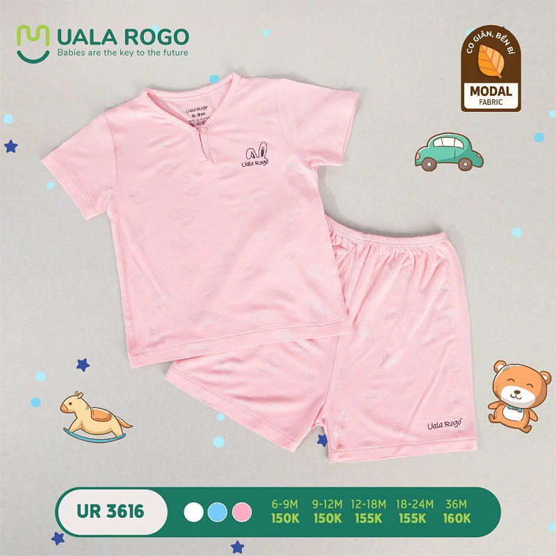 UALA ROGO - Bộ cộc tay cổ tim vải Modal sợ sồi siêu mát size 6m-36m