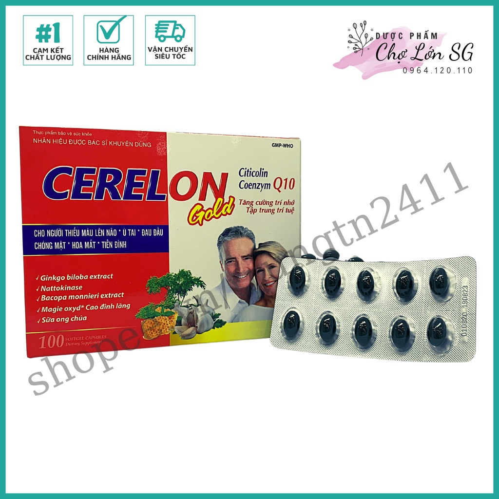 Viên uống bổ não CERELON GOLD giảm đau đầu, mất ngủ, hoa mắt chóng mặt  - Hộp 100 viên