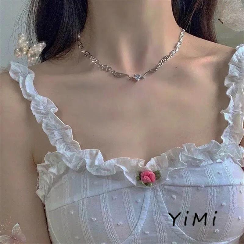 🍓Vòng Cổ Choker Mặt Hình Cánh Thiên Thần Trái Tim Đính Kim Cương Giả Phong Cách Cổ Điển Thời Trang Dành Cho Nữ