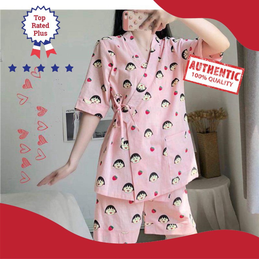 [Chất đẹp] Mới -  BỘ YUKATA MARUKO DÂU TÂY HỒNG ULAZANG - BỘ NGỦ PYJAMA MARUKO HOT