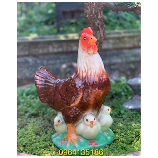 Tượng gà mái mẹ con h30cm tiểu cảnh gốm sứ Bát Tràng
