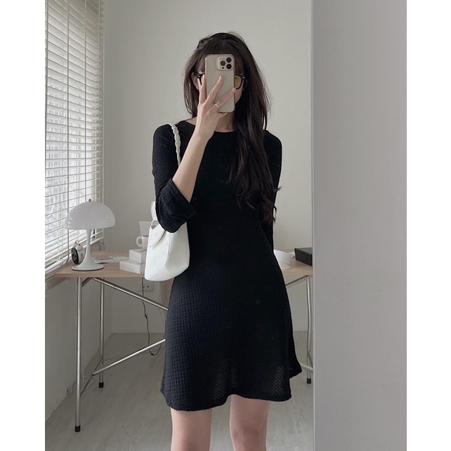 Váy Body Nữ, Váy Body Dài Tay Dáng Cut Out Chất Liệu Tổ Ong Độc Lạ Đan Dây Sau Freesize Dưới 60kg-Changstore