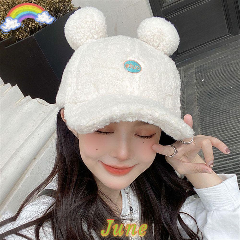 Mũ lưỡi trai vải len dày giữ ấm mùa đông hình tai gấu dễ thương nhiều màu sắc phong cách hip hop cho nam và nữ
