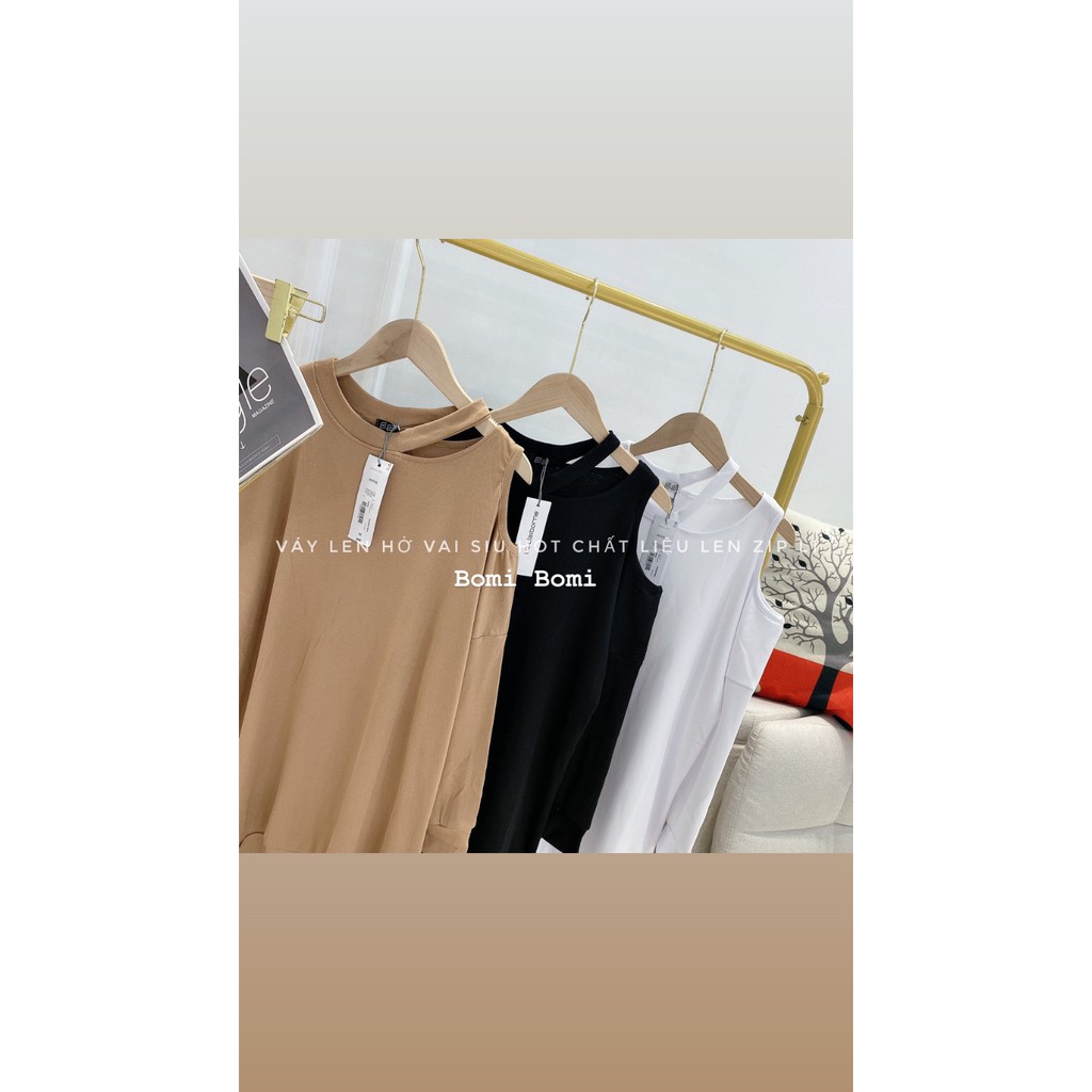 ÁO VÁY LEN KHOÉT VAI HÀN QUỐC CHẤT ZIP DÀY DẶN XINH XẮN / VÁY LEN HỞ VAI
