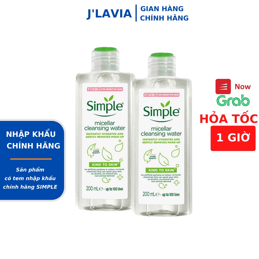 Nước tẩy trang Simple Micellar làm sạch trang điểm vượt trội - không chứa cồn gây khô rát 200ml