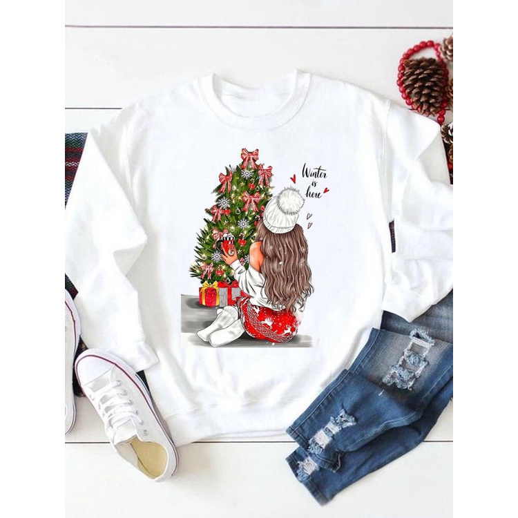 Áo Sweater In Chữ Merry Christmas Và Người Tuyết Vui Nhộn Thời Trang Cho Nữ