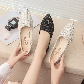 (sẵn trắng size 36) Giày Bệt Nữ Phối Vải dệt Xinh CỰC Xinh