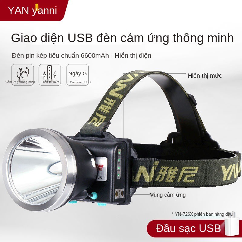 Đèn pha Yani 726led Ánh sáng mạnh có thể sạc lại pin gắn trên đầu tầm xa siêu ngoài trời của thợ mỏ thời lượng c