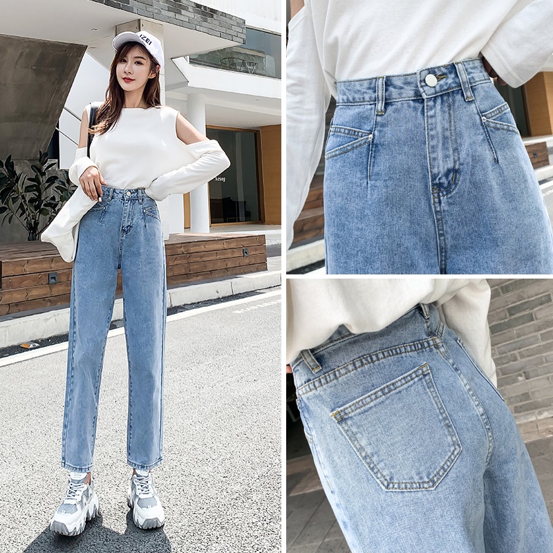 Quần Jeans Harem Lưng Cao Ống Rộng Nhỏ Gọn Và Rộng Mới Cho Nữ