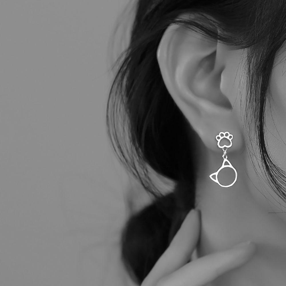 FORBETTER Bông Tai Hình Mèo Bằng Đồng Dễ Thương Phong Cách Hàn Quốc