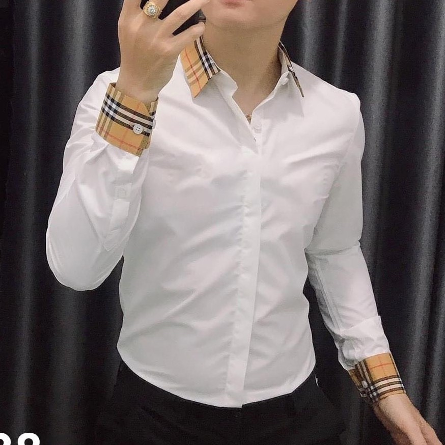 ÁO SƠ MI NAM DÀI TAY TRẮNG ĐEN PHỐI B.B.R VẢI KATE LỤA CHỐNG NHẮN IN THÊU LOGO | BigBuy360 - bigbuy360.vn